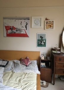 Farewell Number 36, Bedroom, Unmade bed, Gallery Wall